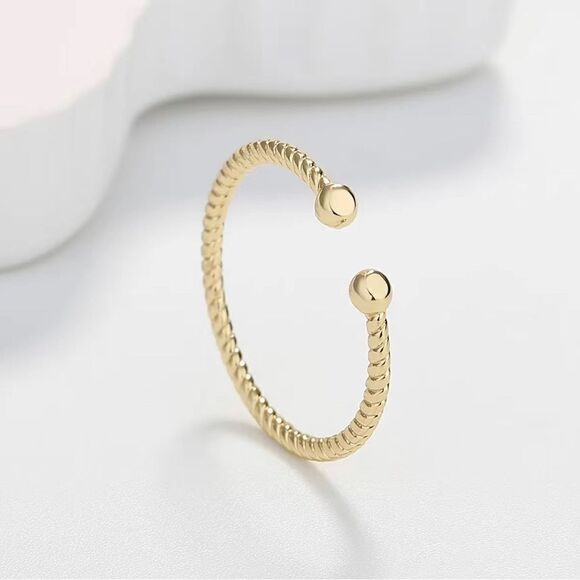 Dainty 14K Yellow Gold Plated Bead Adjustable Minimalist or Stacking Ring.. NEW - Picture 4 of 4